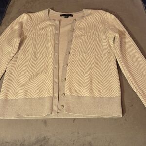 Ann Taylor Gray and White Cardigan Sweater
